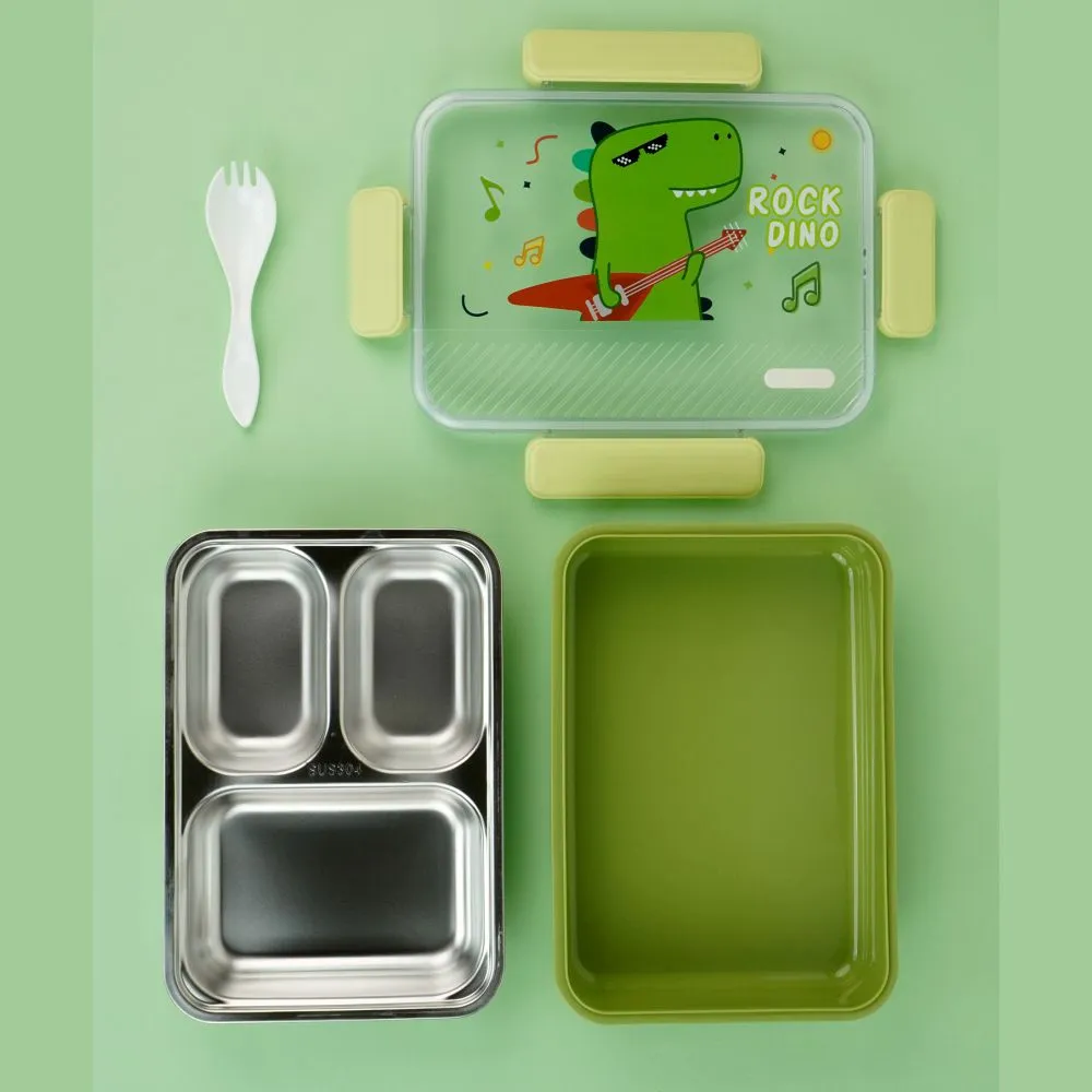 Rock Dino Stainless Steel Lunch Box with matching Lunch Bag