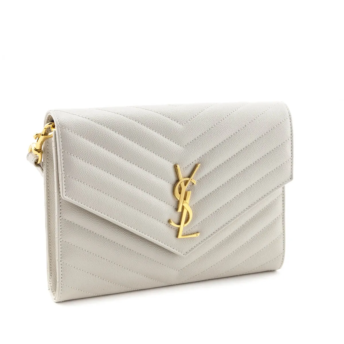 Saint Laurent Crema Soft Grain De Poudre Matelasse Chevron Cassandre Flat Pouch