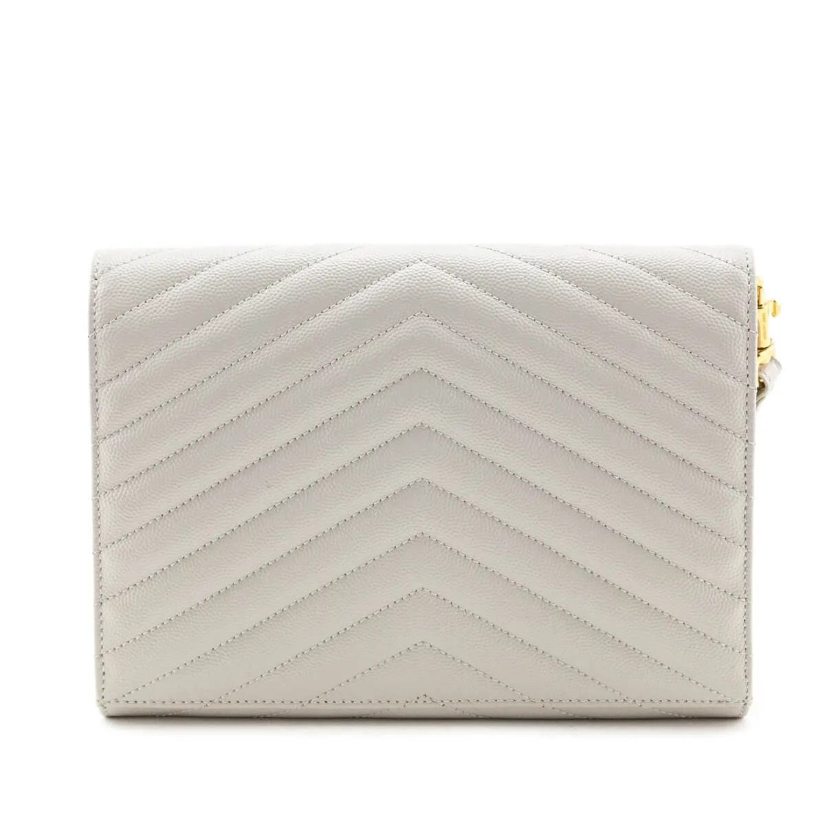 Saint Laurent Crema Soft Grain De Poudre Matelasse Chevron Cassandre Flat Pouch