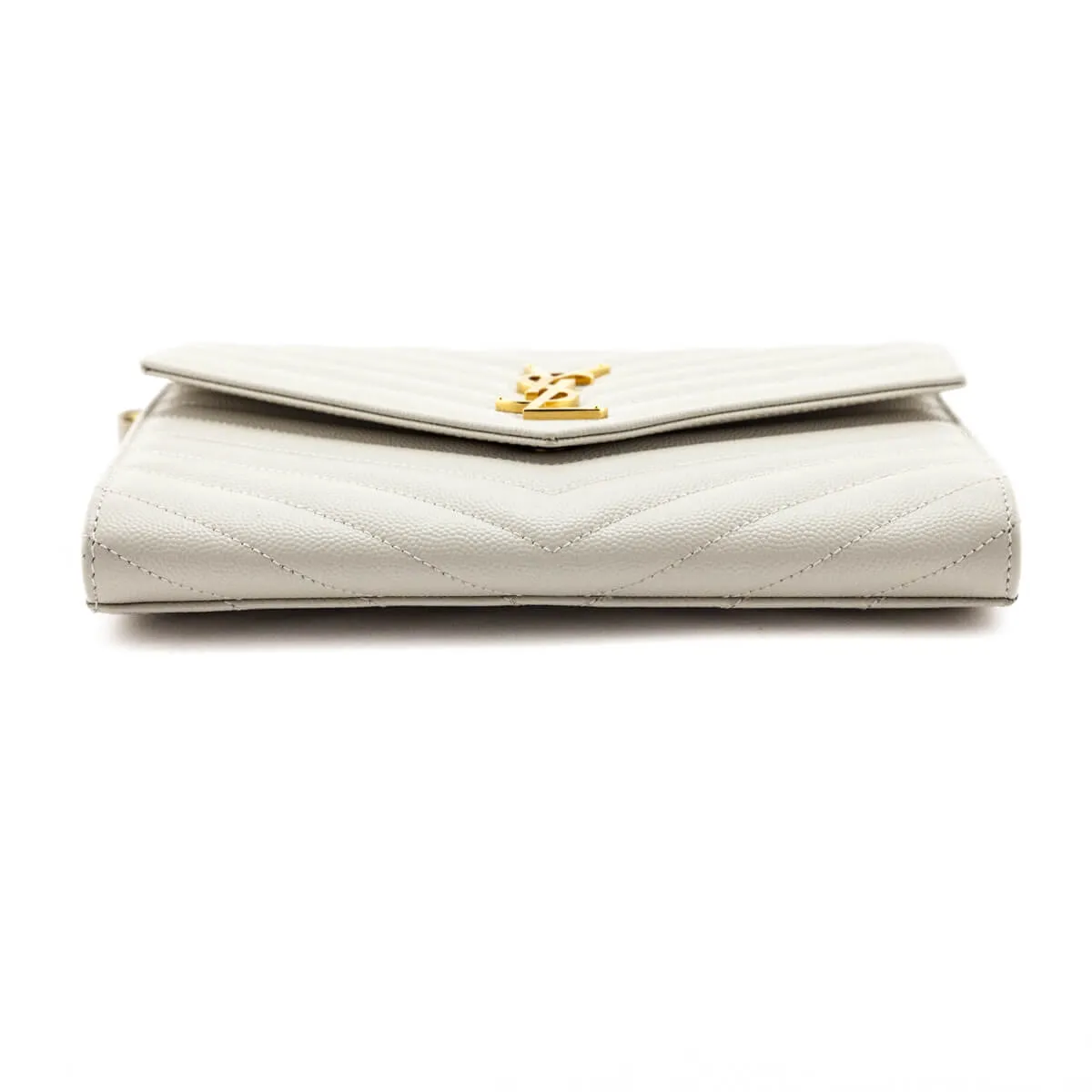 Saint Laurent Crema Soft Grain De Poudre Matelasse Chevron Cassandre Flat Pouch