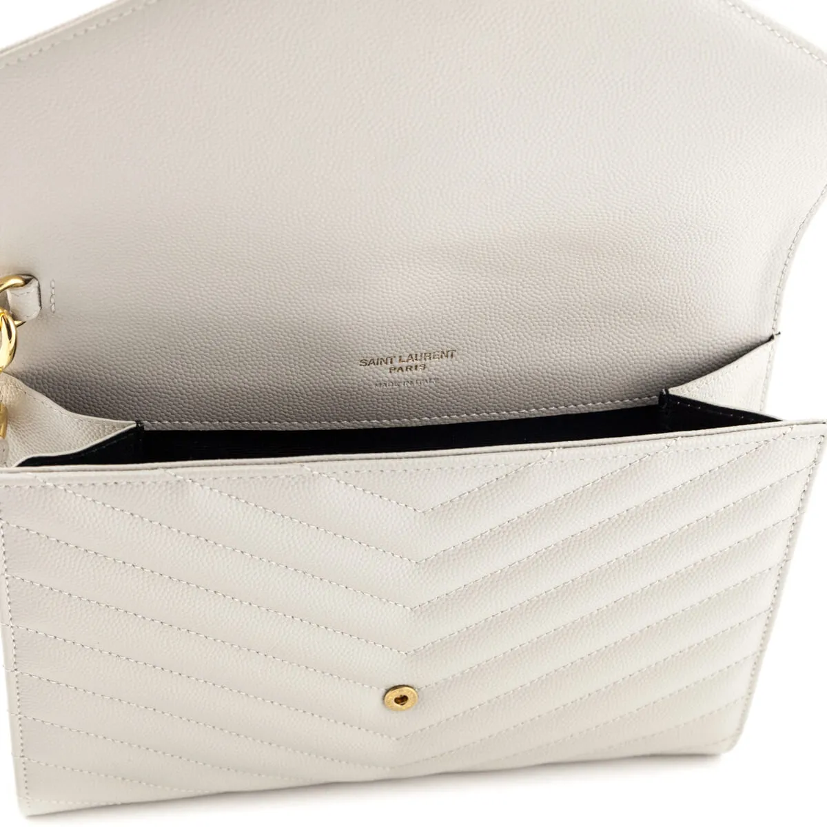 Saint Laurent Crema Soft Grain De Poudre Matelasse Chevron Cassandre Flat Pouch
