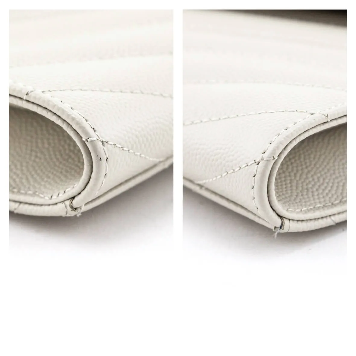 Saint Laurent Crema Soft Grain De Poudre Matelasse Chevron Cassandre Flat Pouch