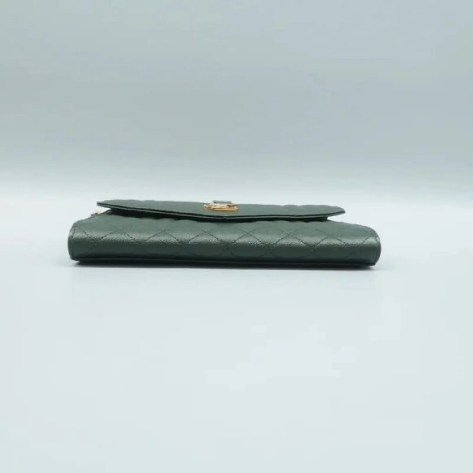 SAINT LAURENT Envelope Green Leather Clutch Bag