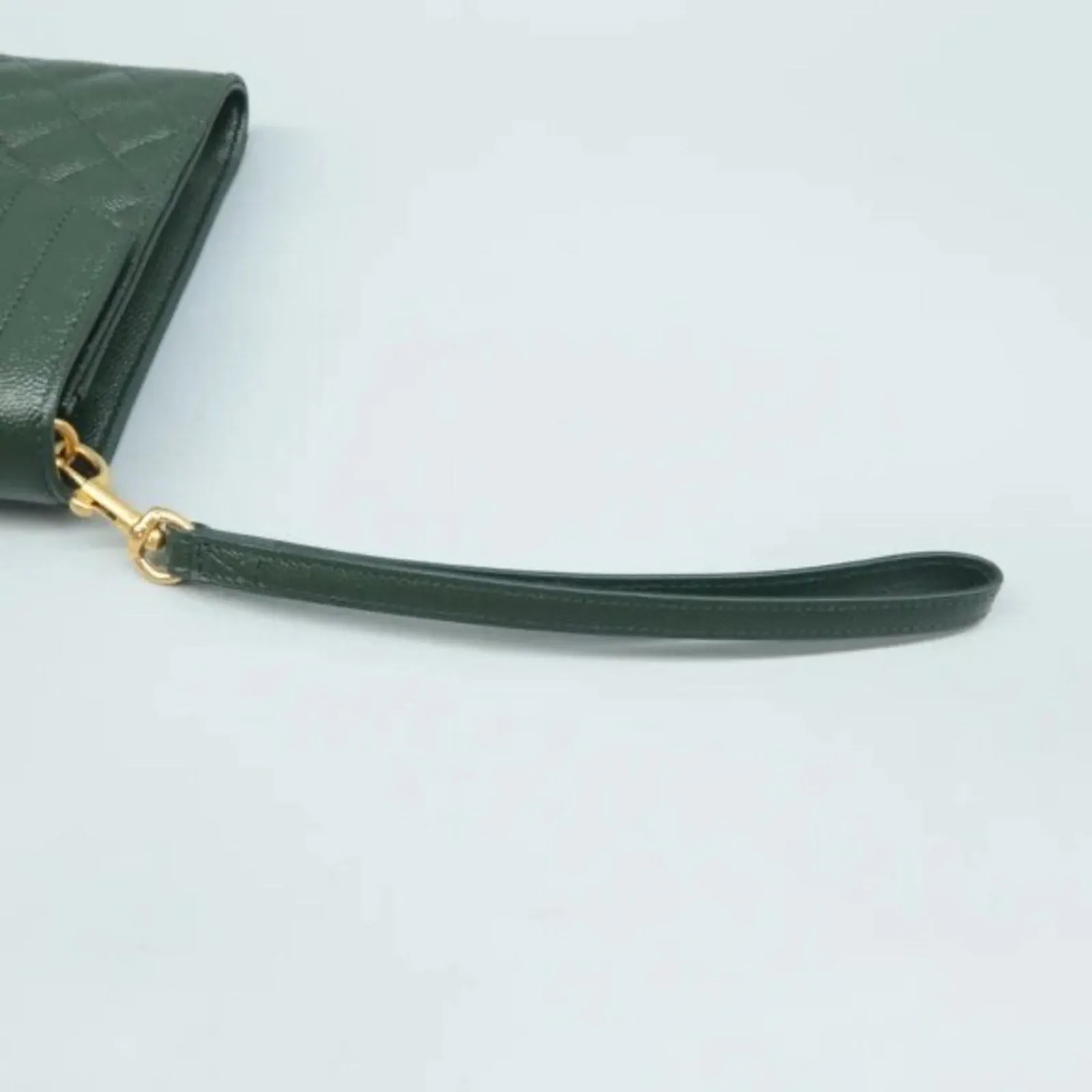SAINT LAURENT Envelope Green Leather Clutch Bag