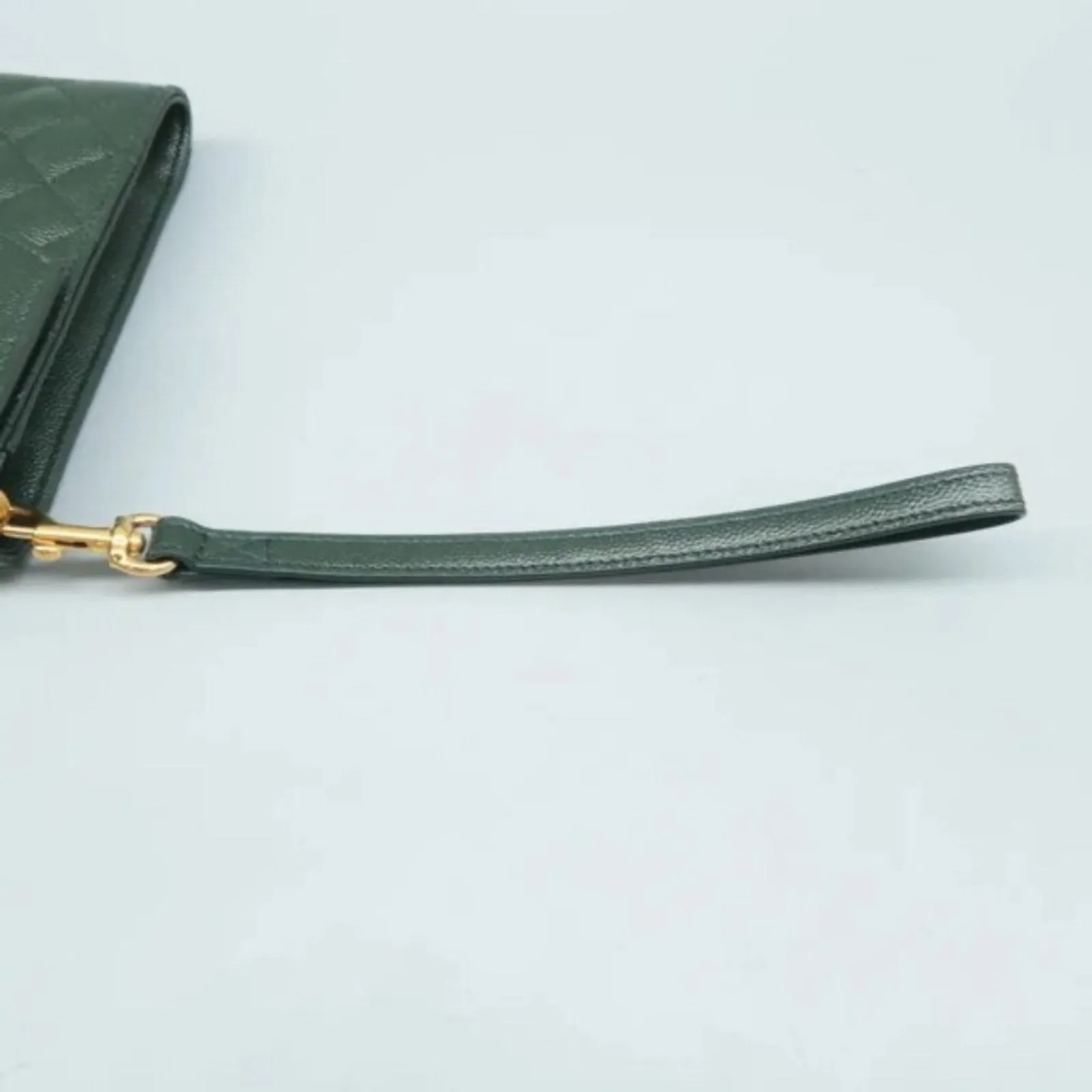SAINT LAURENT Envelope Green Leather Clutch Bag