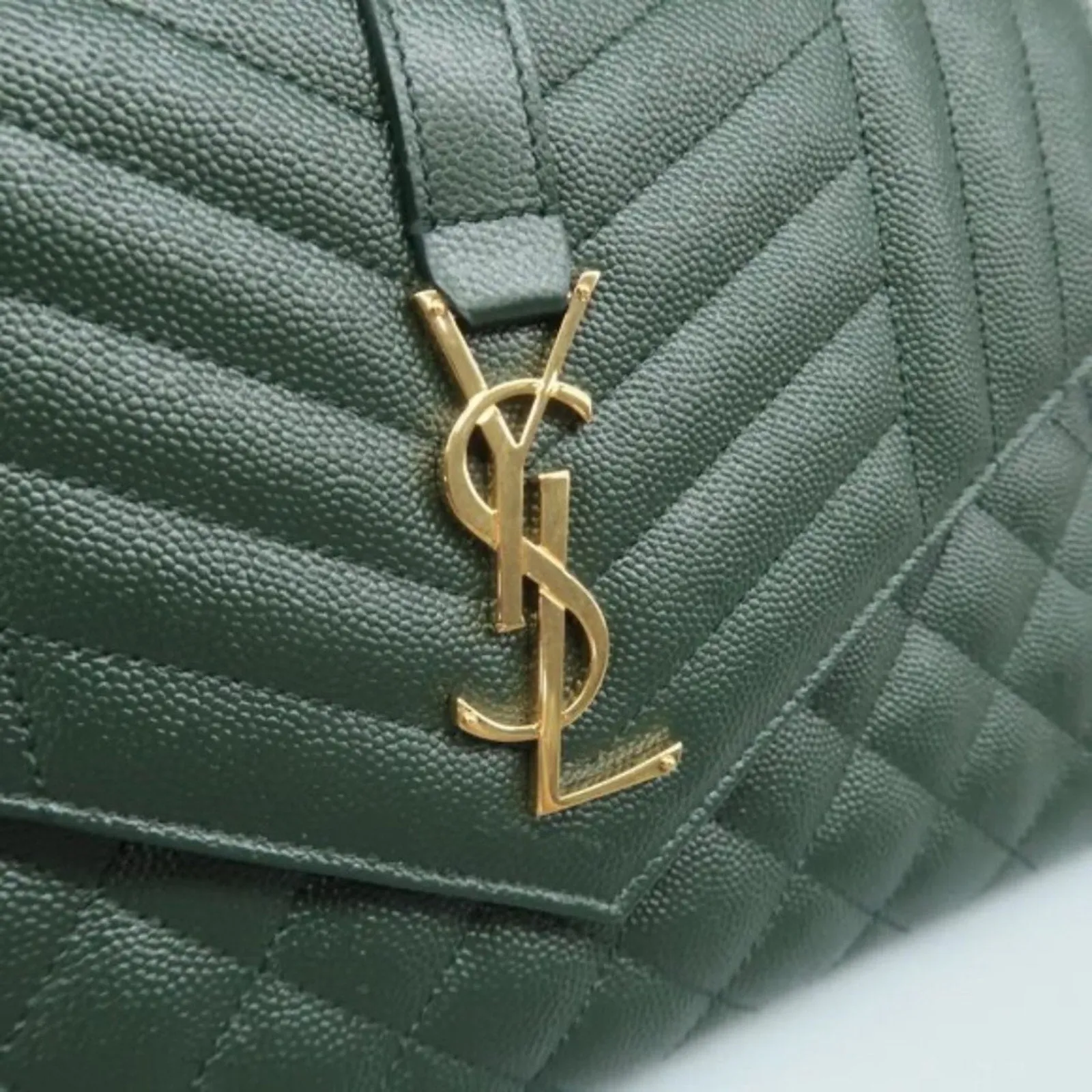 SAINT LAURENT Envelope Green Leather Clutch Bag
