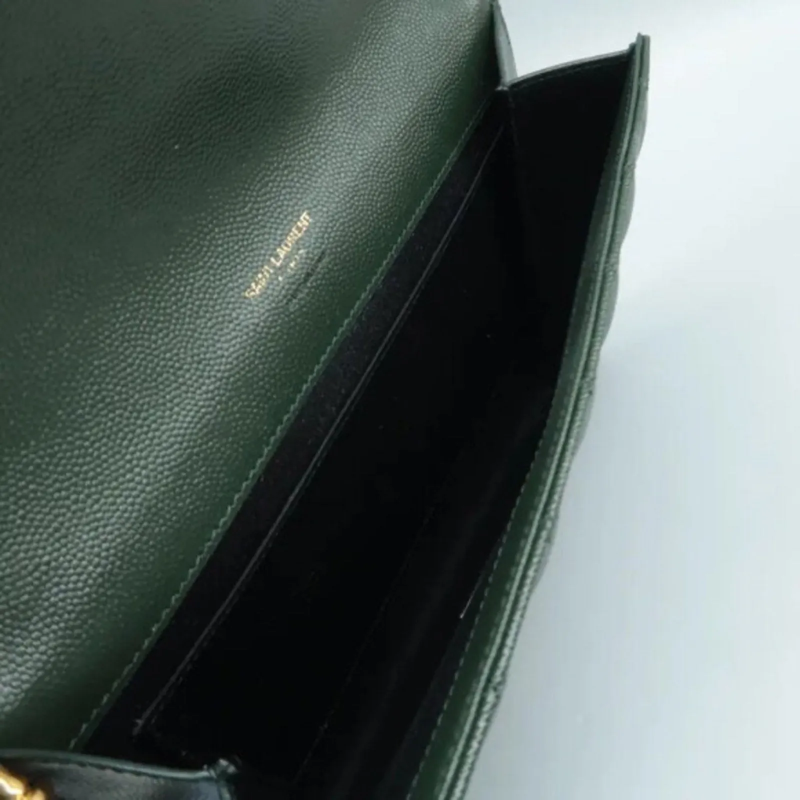 SAINT LAURENT Envelope Green Leather Clutch Bag