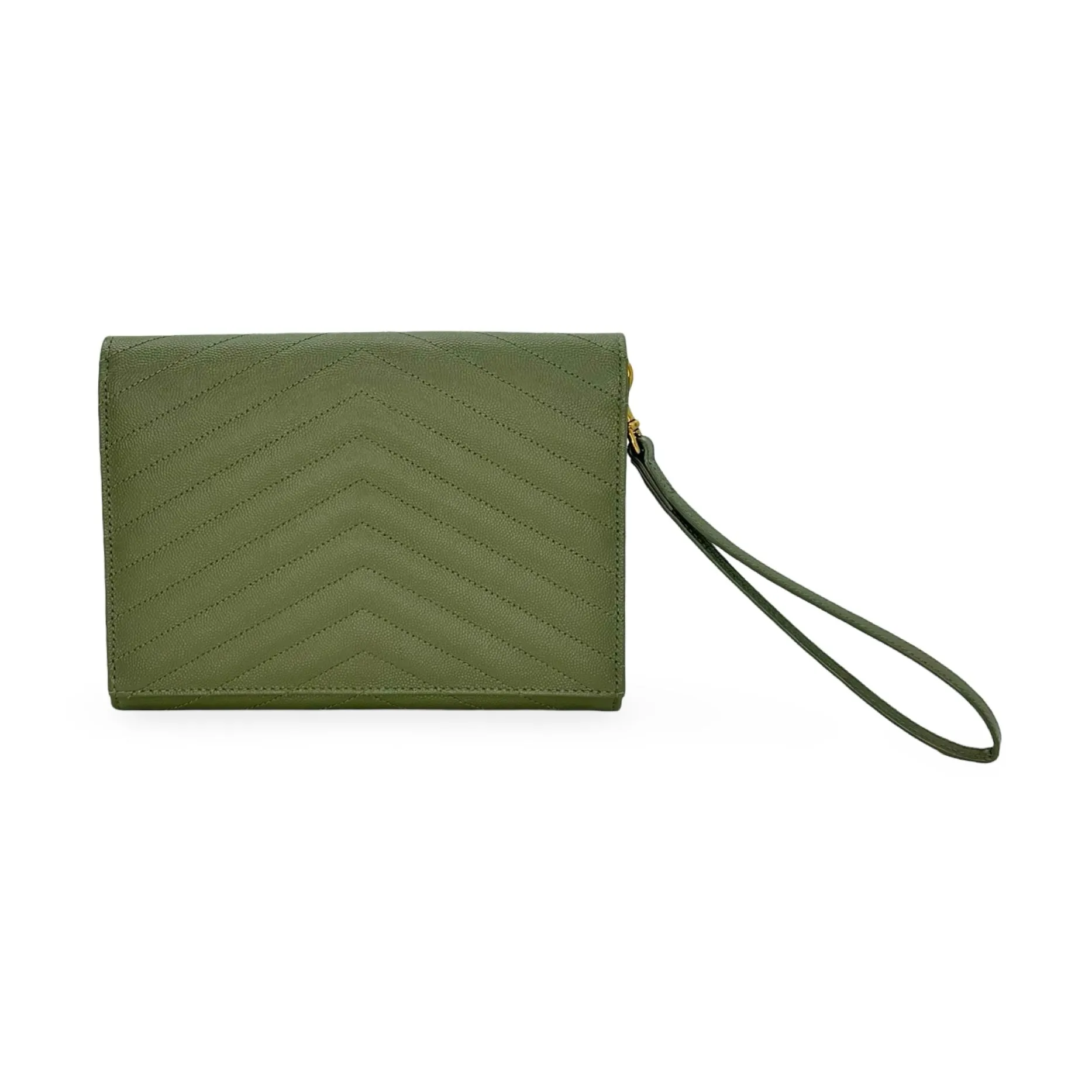 SAINT LAURENT: Grain de Poudre Quilted Envelope Flap Wristlet