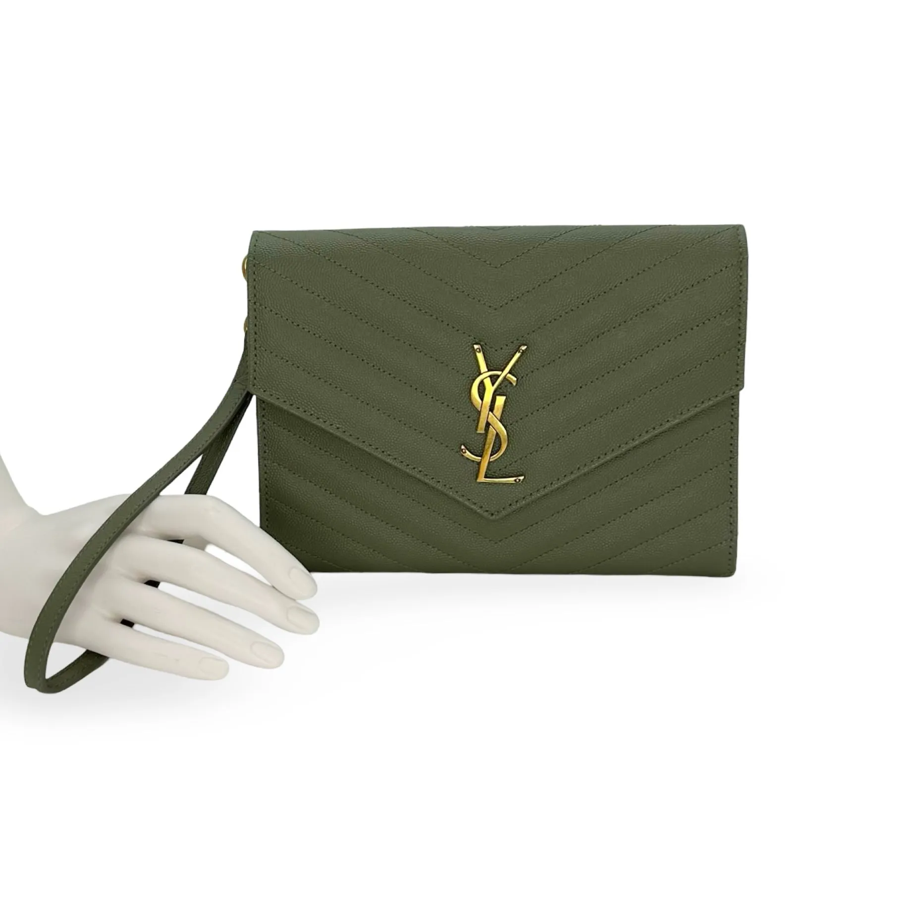 SAINT LAURENT: Grain de Poudre Quilted Envelope Flap Wristlet