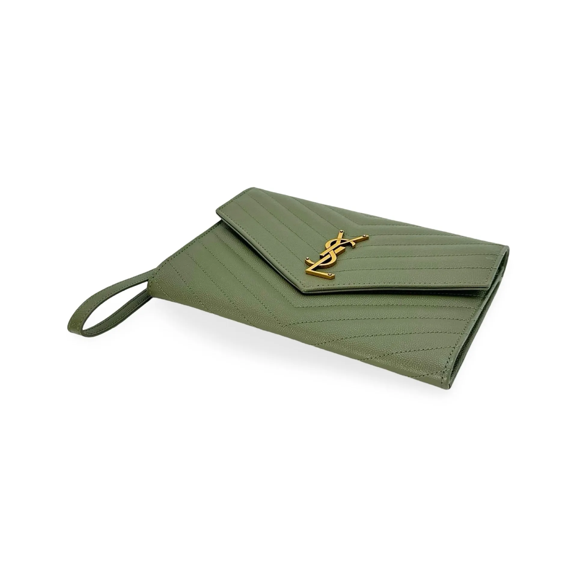 SAINT LAURENT: Grain de Poudre Quilted Envelope Flap Wristlet
