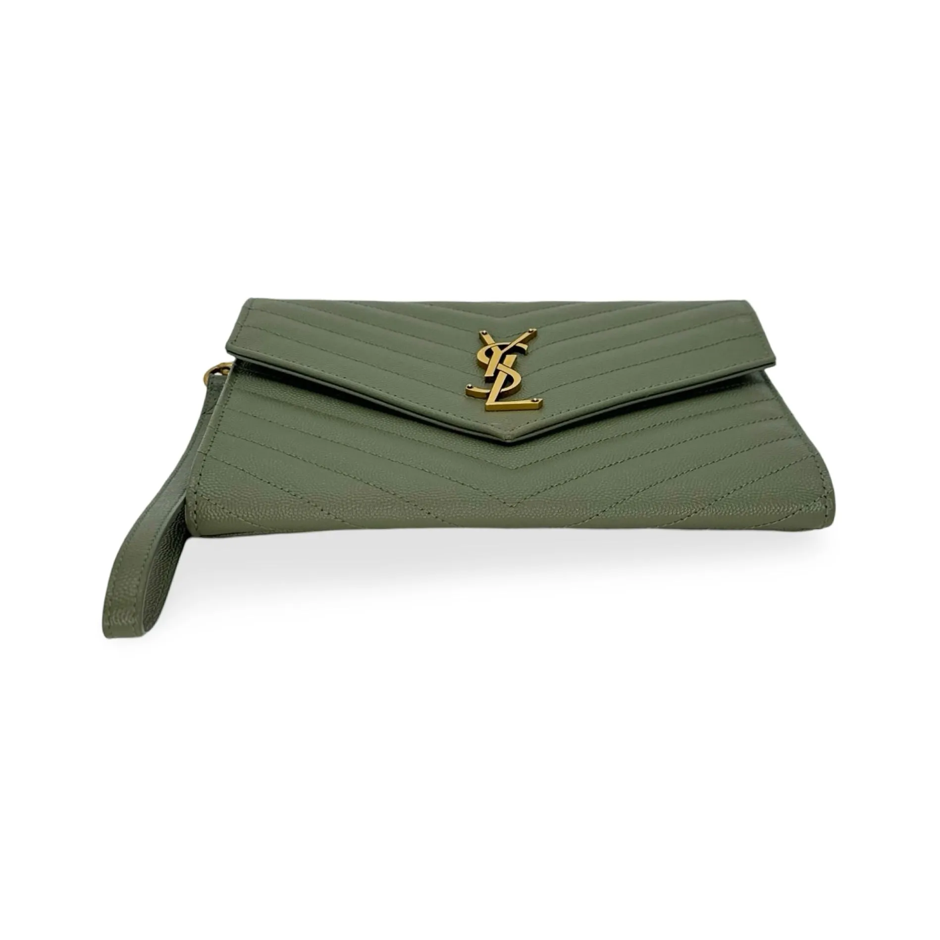 SAINT LAURENT: Grain de Poudre Quilted Envelope Flap Wristlet