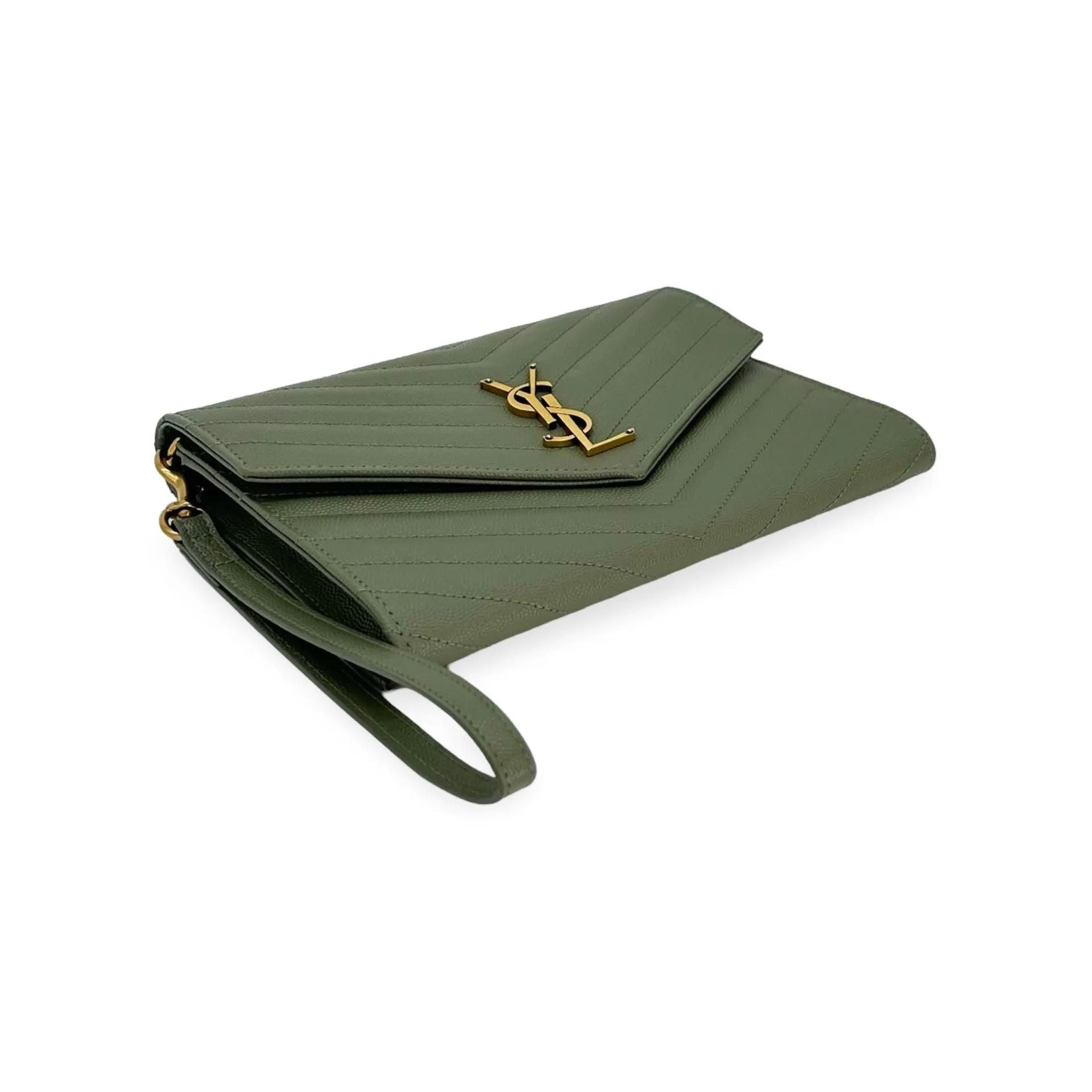 SAINT LAURENT: Grain de Poudre Quilted Envelope Flap Wristlet
