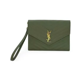 SAINT LAURENT: Grain de Poudre Quilted Envelope Flap Wristlet