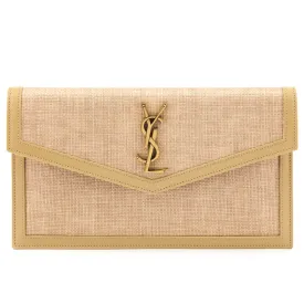 Saint Laurent Natural Hay Blush Raffia Uptown Pouch