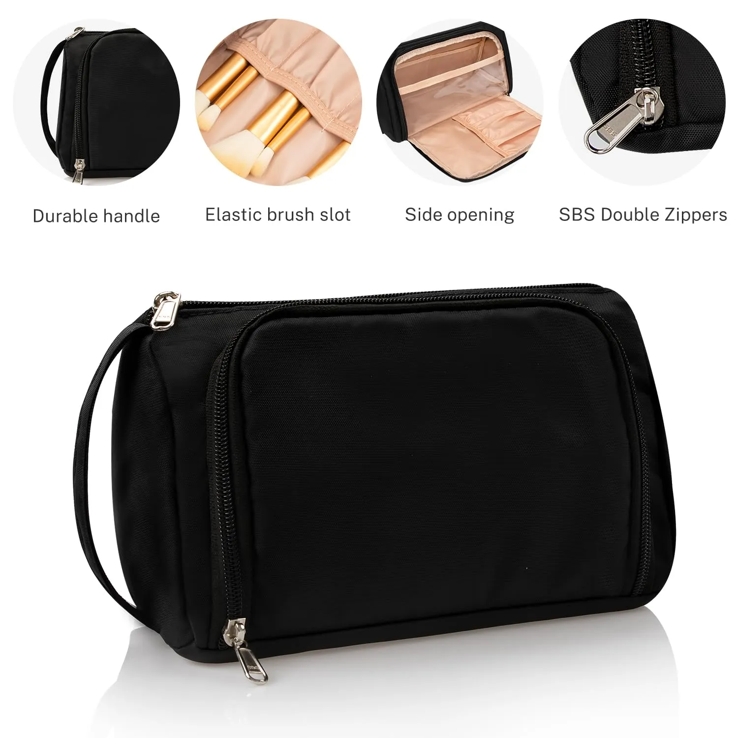 Small Travel Makeup Bag for Women and Girls (Oxford Cloth, Black)