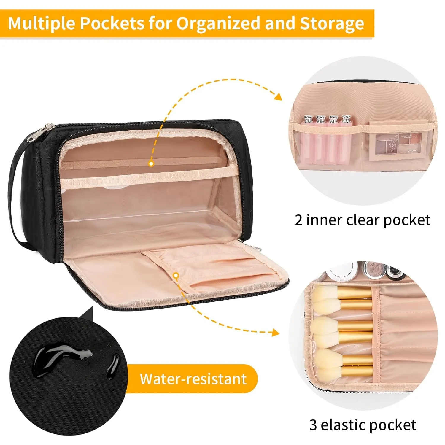 Small Travel Makeup Bag for Women and Girls (Oxford Cloth, Black)