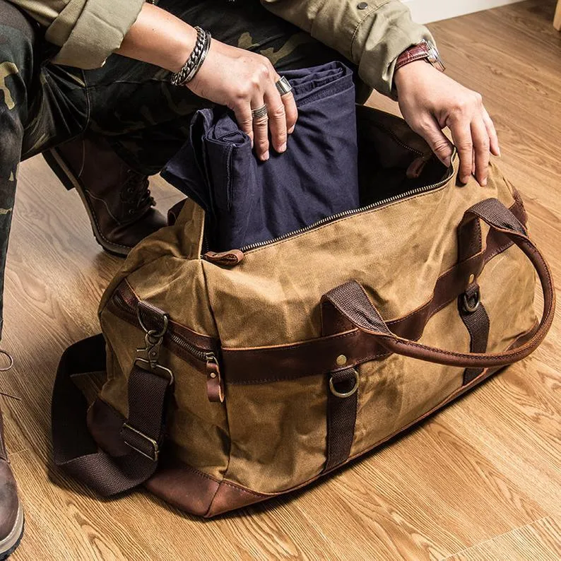 Waxed Canvas Weekender Bag Mens