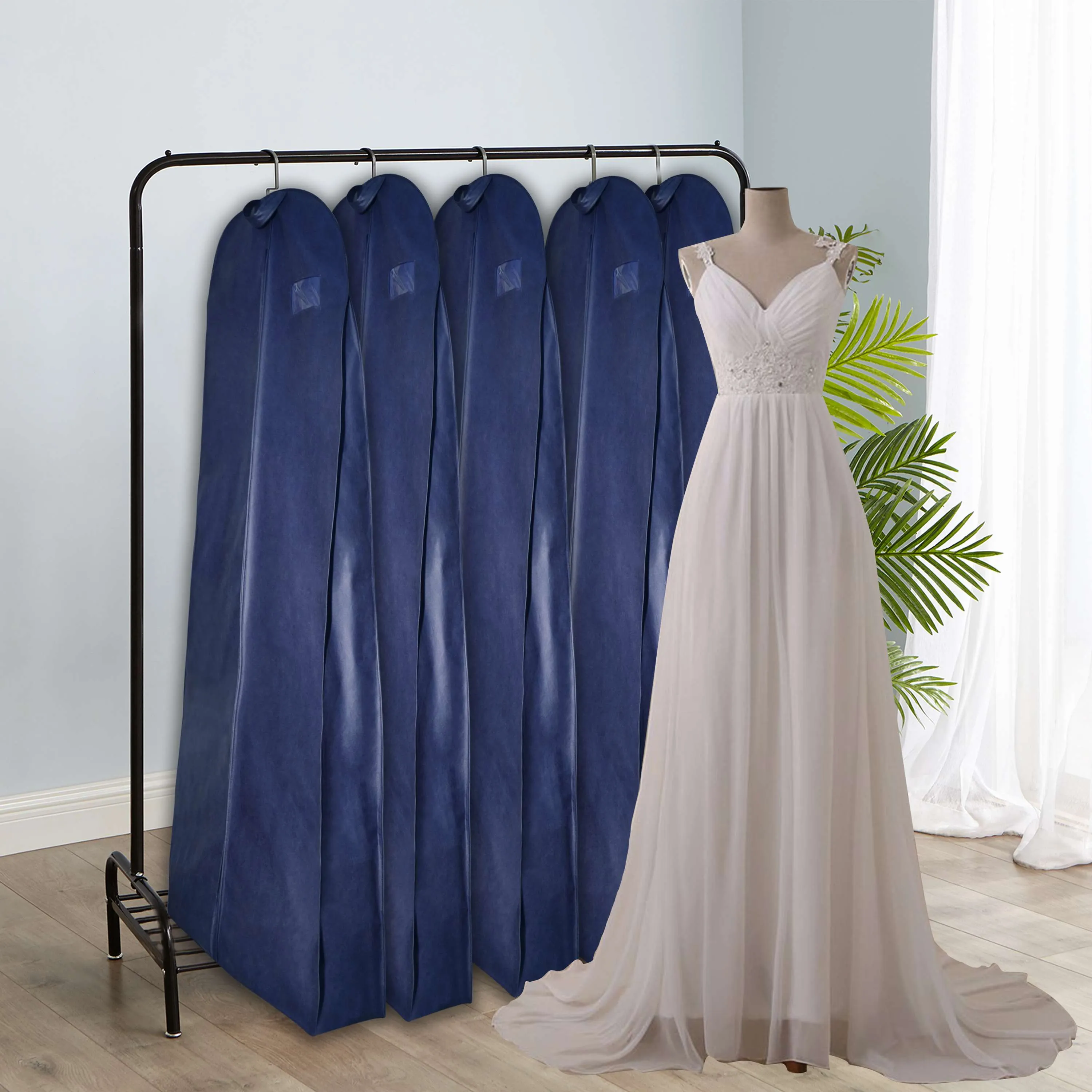 Wedding Lehenga Gown Long Dress Garment Cover Bags 72" with 8" Gusset - BLUE