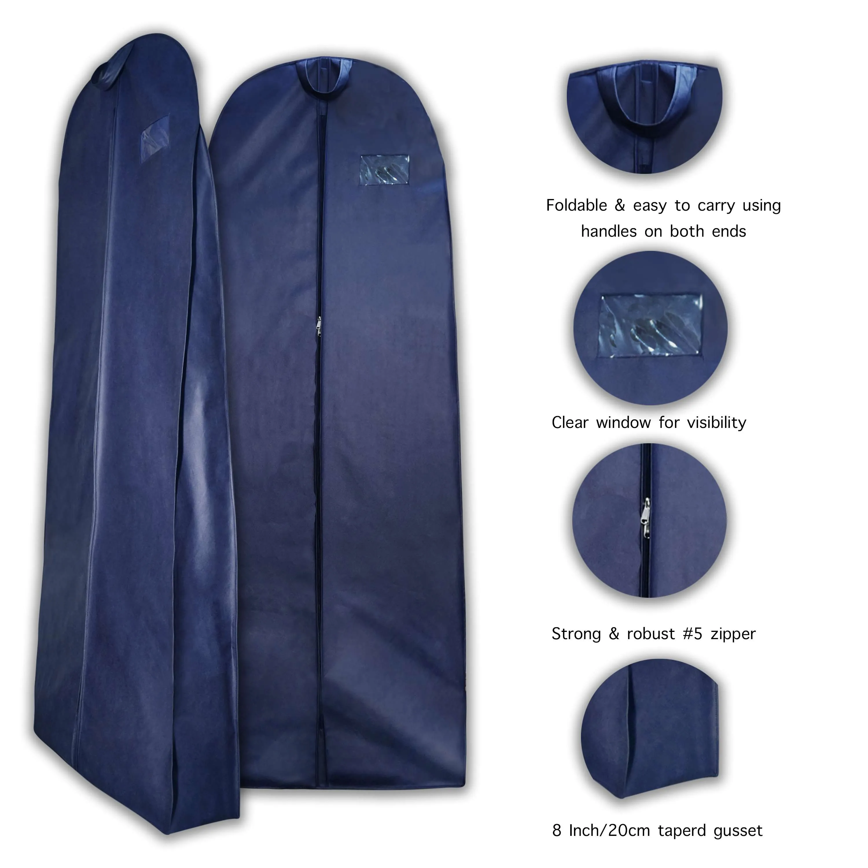 Wedding Lehenga Gown Long Dress Garment Cover Bags 72" with 8" Gusset - BLUE