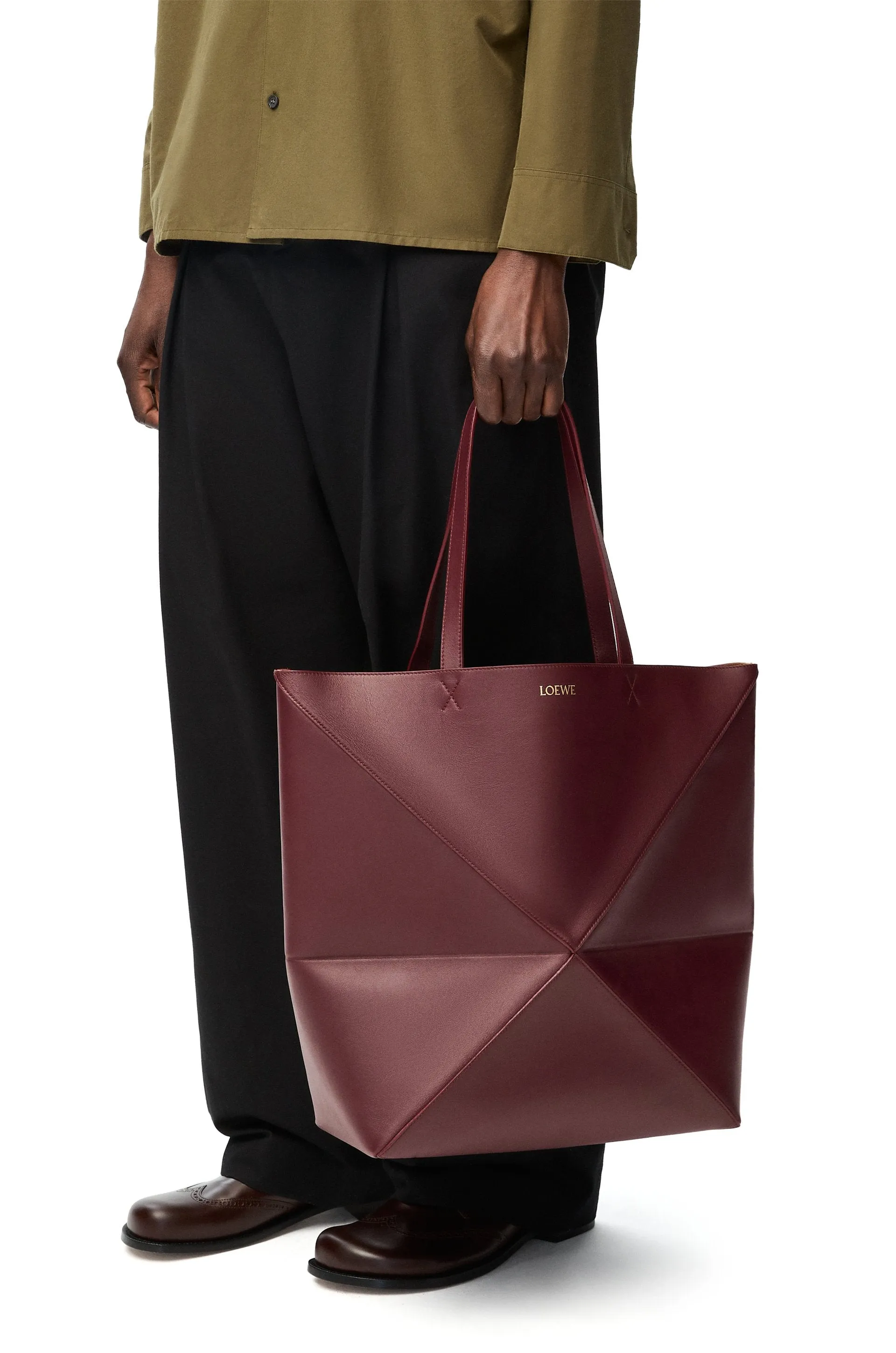 XL Puzzle Fold Tote In Shiny Calfskin