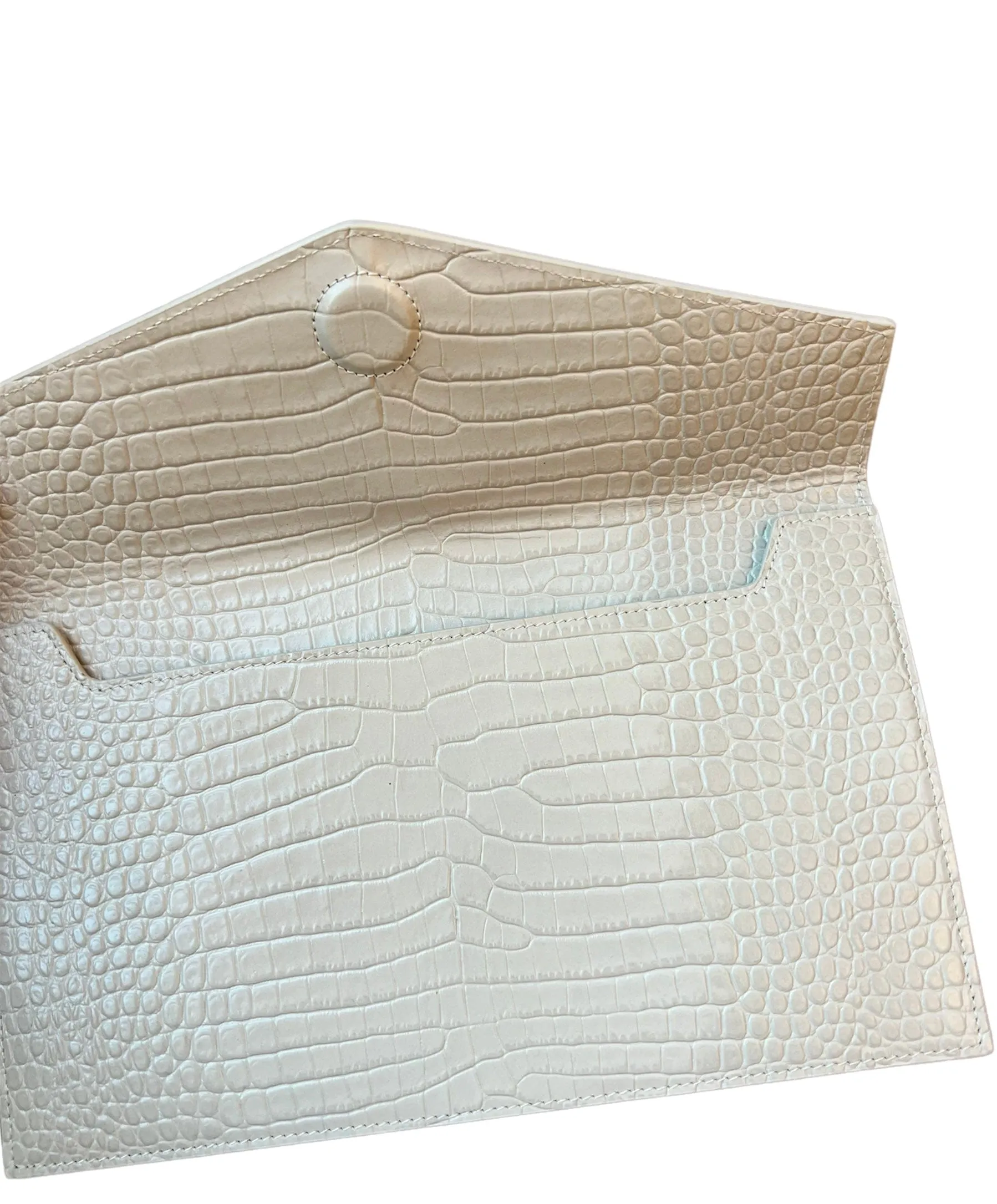 YSL Off-White Croc Embossed Envelope Clutch