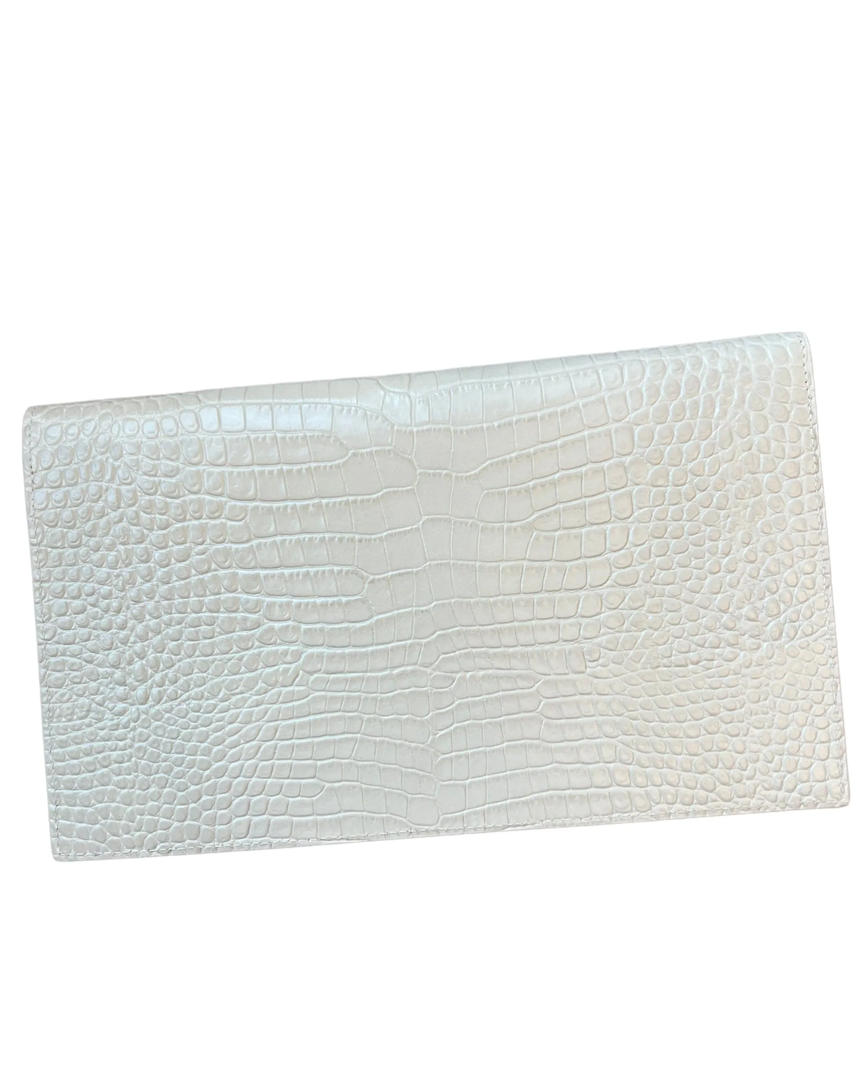 YSL Off-White Croc Embossed Envelope Clutch